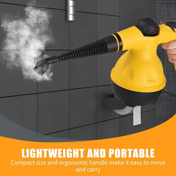 Light handheld steam cleaner on bathroom tiles