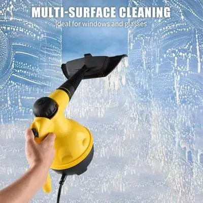 Steam cleaner with window wiper on glass